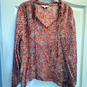 Elegant Burnt Red/Orange and Black Floral Blouse